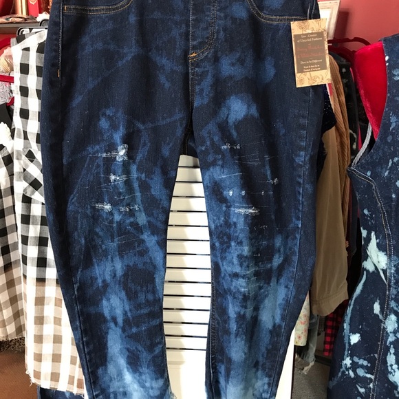 Sassy Britches and Wild Stitches Denim - Bleached Acid Washed Denim Jegging Jeans Boho Plus
